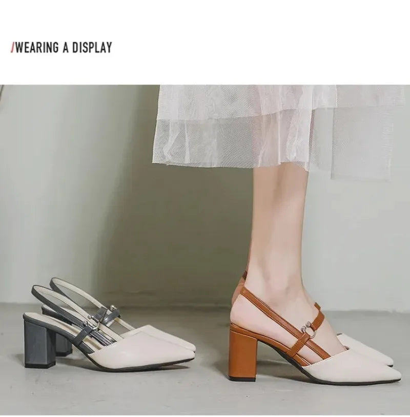 2026 Summer New Shoes for Women Pumps Elegant Chunky High Heels Pointed Toe Solid Ladies Shoes Female Sandals Zapatillas Mujer
