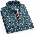 Men's Stylish Floral Print Button-Up Collar Dress Shirt with Stripe Placket, Holiday Style 100% Cotton Long Sleeve Oxford Shirts
