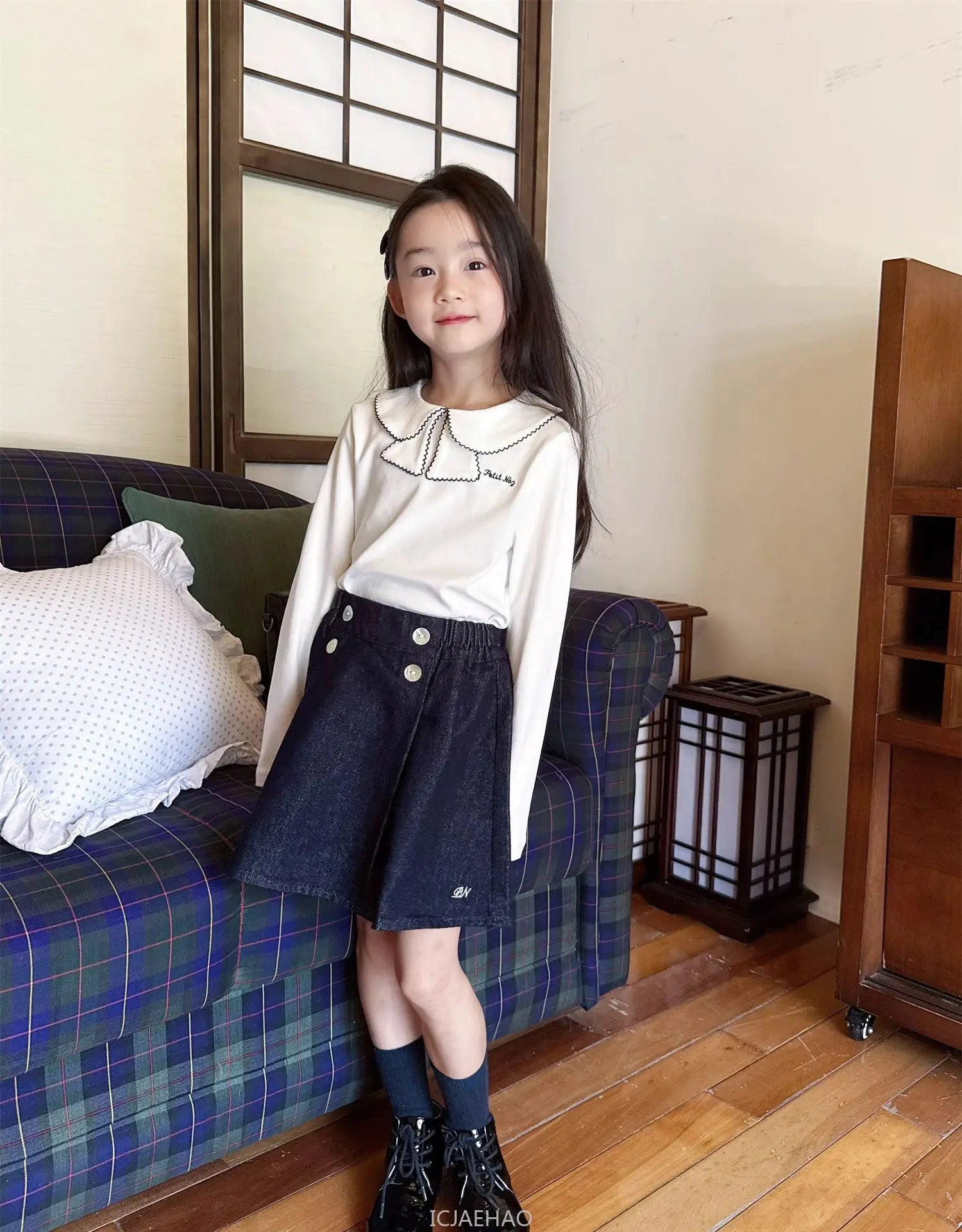 Teen Girl Clothes Waist Shell Button Denim Skirt and Top Kids Versatile Casual Outfits Children Costumes Vintage Girls Elastic
