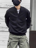 Men's Loose Fit Solid Color Crew Neck Sweatshirt Henry Collar Spring Fashion Retro Japanese Style Streetwear