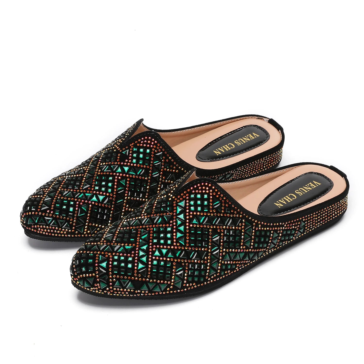 2025 Latest Design Nigeria Silver Color Half Shoes Elegant Flat Shoes for Woman Fashion Comfortable Party Slippers