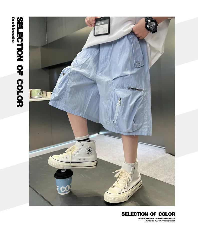 2025 Summer New Men's Shorts for Boys - Children's Casual Loose Workwear with Large Pockets
