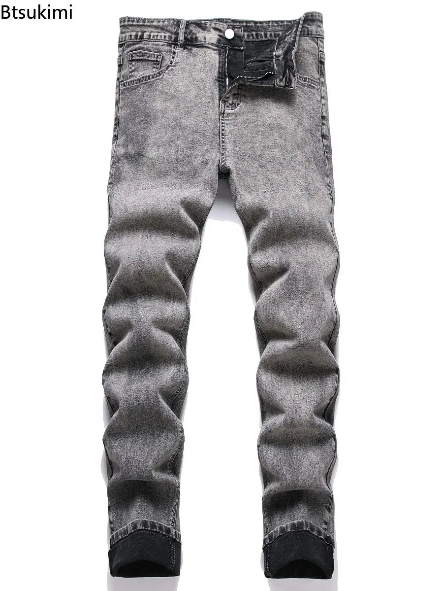 Men's High Street  Black Jeans Stretch Slim Fit Small Feet Pants Ripped Distressed Motorcycle Trouser Men Streetwear Denim Pants