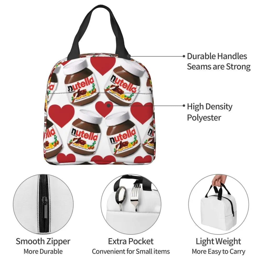 Custom Italy Nutellas Thermal Insulated Lunch Bag Women Portable Lunch Container for Outdoor Picnic Storage Food Box