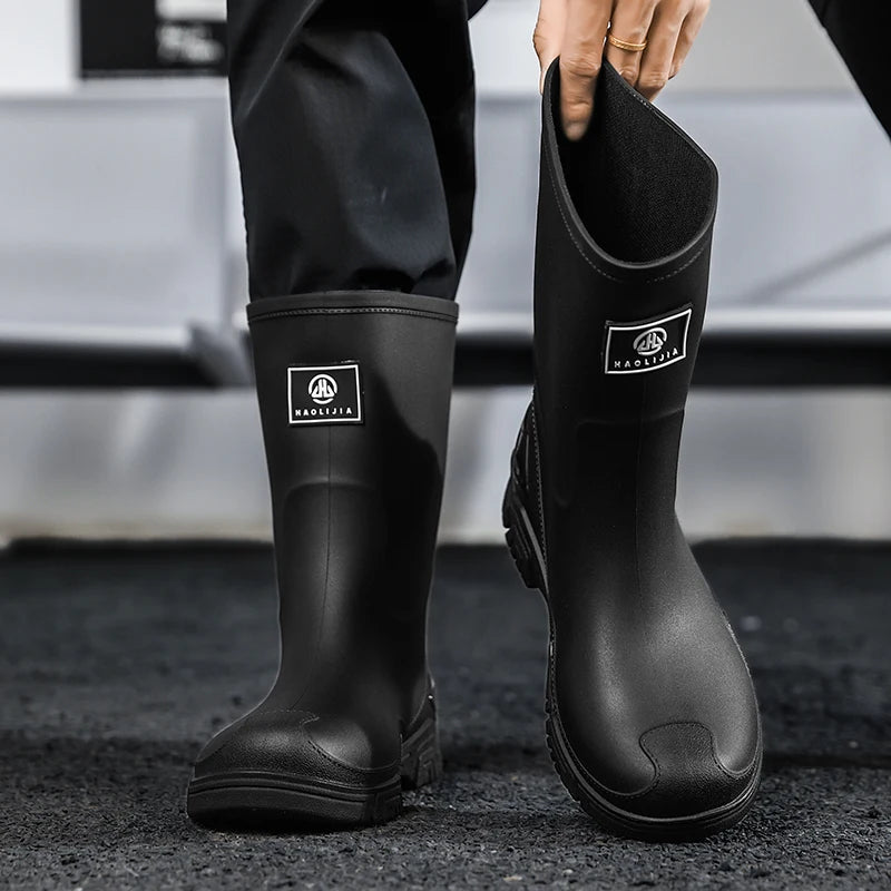 Rain Boots for Men, Non-Slip, Waterproof, High-Top Fishing Boots, Popular Work Safety Shoes, Rain Boots