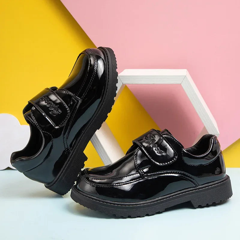 Boys Shoes Spring & Autumn New Black Glossy Classic Kids Loafer for Girl 2024 New Versatile Round-toe Britain Child School Shoes