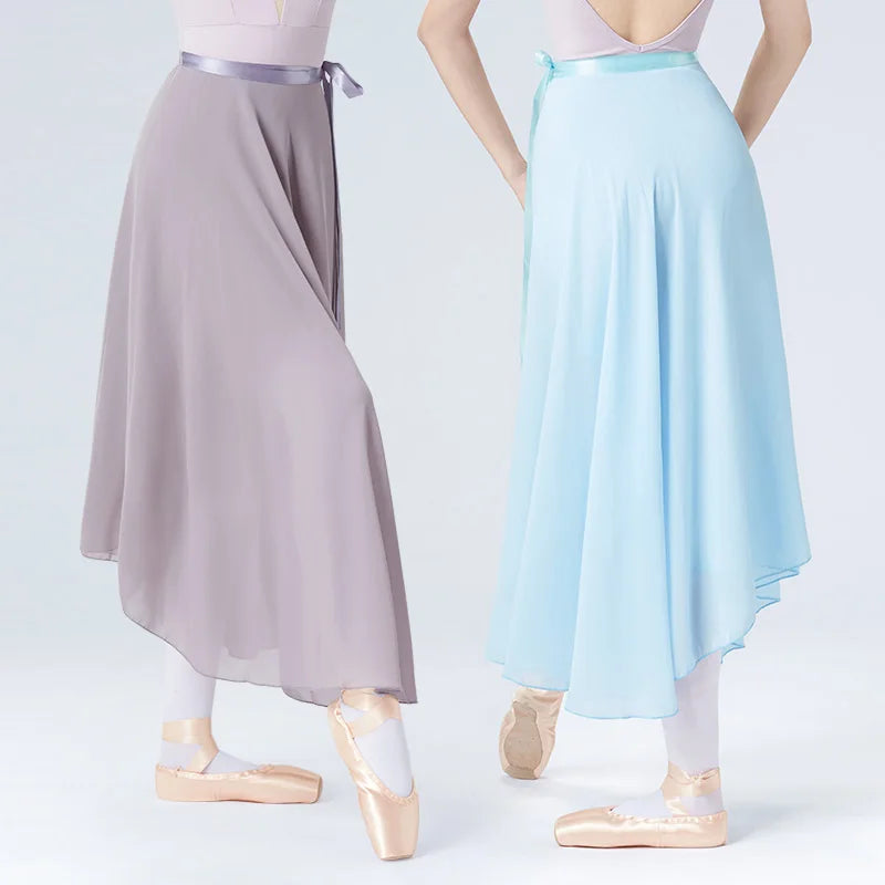 Dance Skirt Women Long Chiffon Ballet Skirts Adult Ballroom Dance Skirt Black Burgundy Ballet Costume Waist Tie Dress