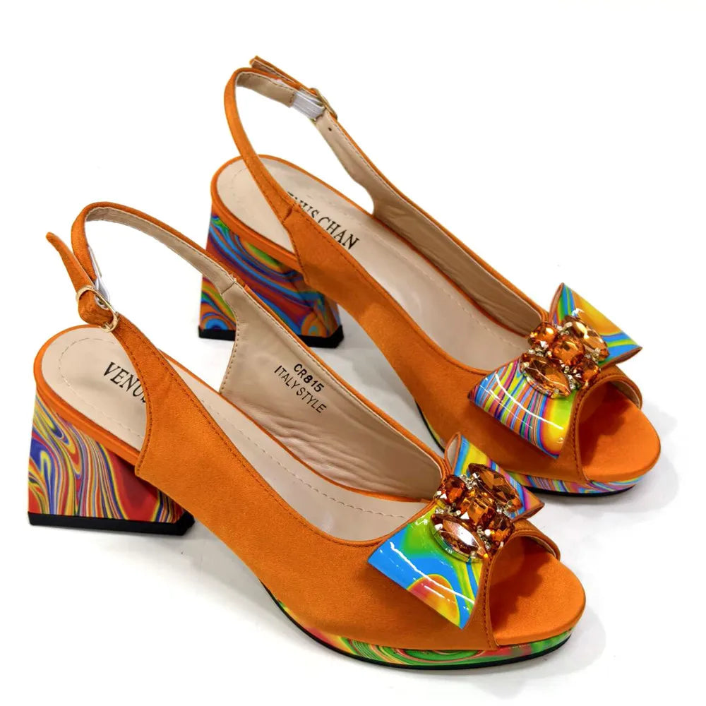 Sandals Woman Summer Ladies Shoes and Bag Decorated with Rhinestone Women Shoe and Bag Set for Party In Women Nigerian Shoe Bag