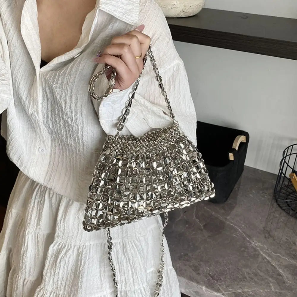 Elegant Sequin Evening Banquet Bag Temperament Underarm Bag Glitter Shoulder Bag Mini Small Purse Silver Shiny Bag Women