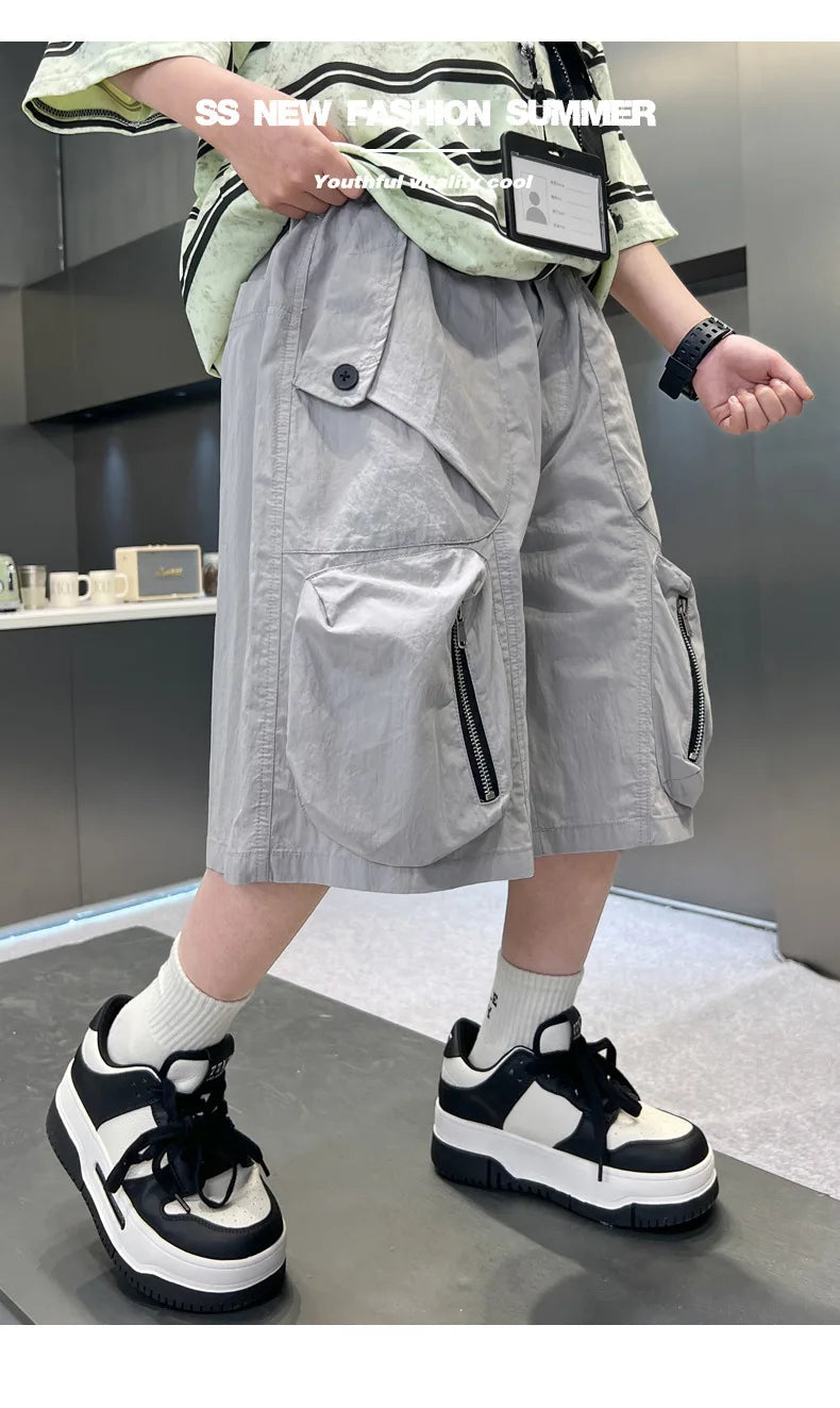 2025 Summer New Men's Shorts for Boys - Children's Casual Loose Workwear with Large Pockets