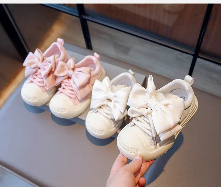 2024 Kids Sneakers for Girls School Casual Sports Shoes for Toddlers Fashion Children Tennis Shoes Thick Bottom Bowknot Non-slip