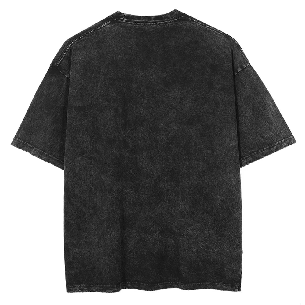 Men Streetwear Vintage Washed Black T-Shirt Anime Graphic T Shirt Oversized Hip Hop Tshirt Harajuku Cotton Tops Tees
