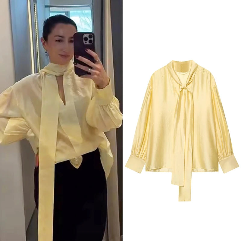 Women's Shirts Spring 2026 New Fashion Bow Decoration Loose Shirts Women Casual Shirts Female Blouses Chic Tops