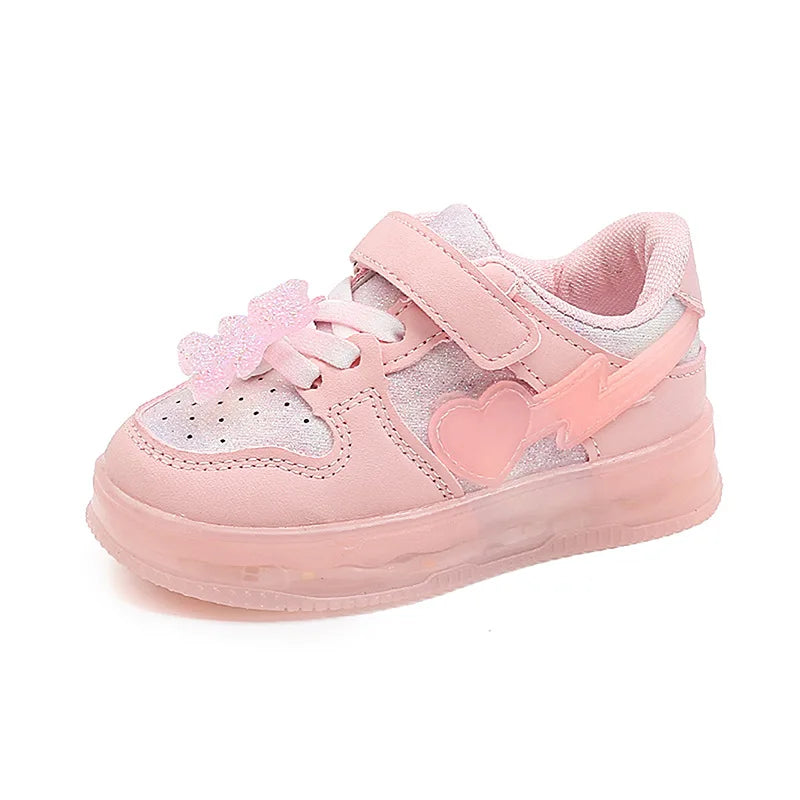 Spring Child Sneaker New Fashion Comfort Girl Shoe Versatile Soft Sole LED Light Girl Shoe Cute Anti Slip Exquisite Casual Shoes