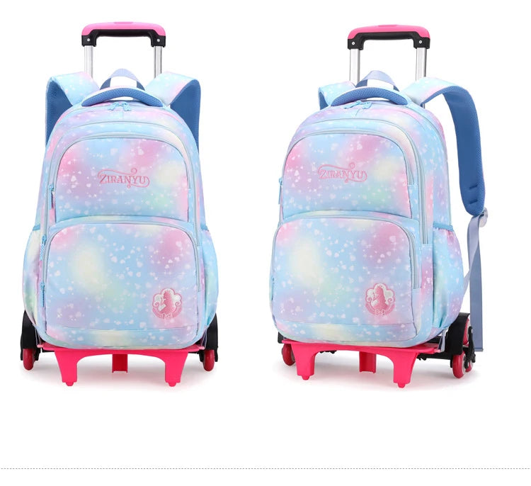 Children School Backpack Set with Wheels Students Bags for Girls Trolley Bag Cute Schoolbag Rolling Wheeled Backpack Child Girl