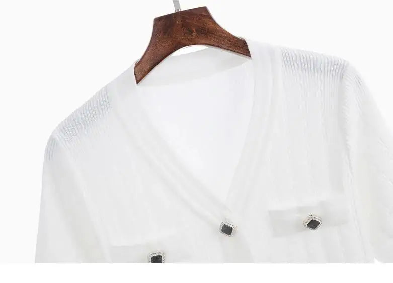 Summer V Neck Single Breasted Knitting Mini Dresses for Women 2024 Fashion Short Sleeve Mini Party Dress Vestidos Female