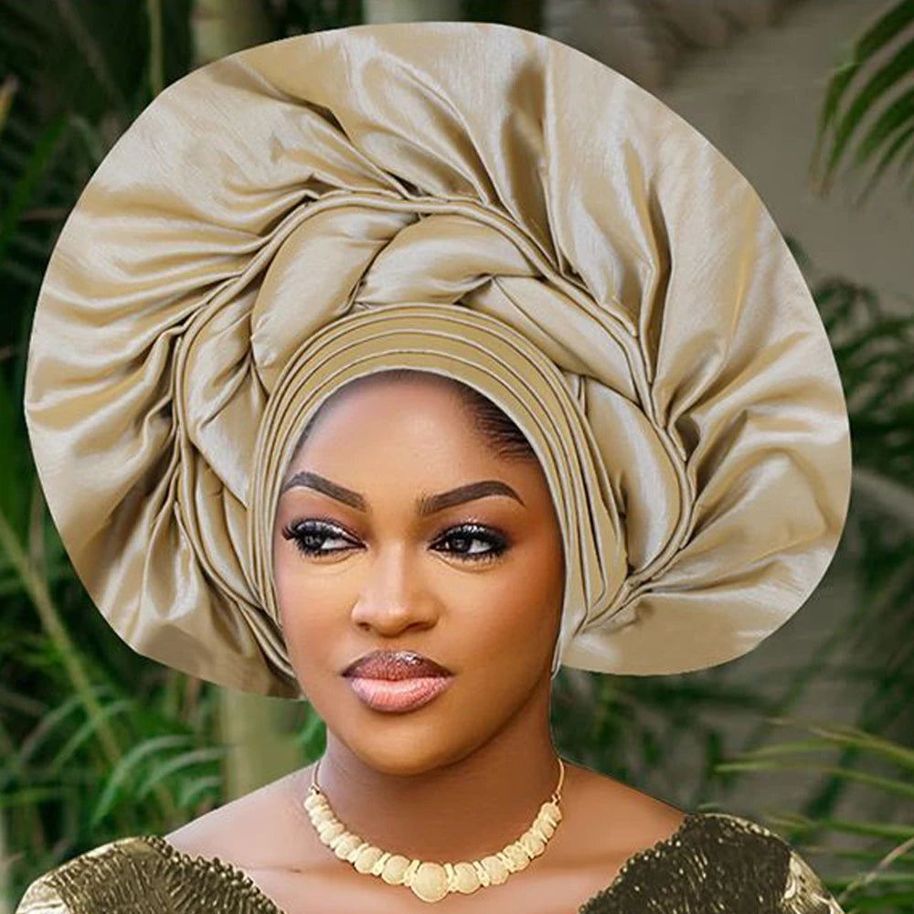 African Female Turban Cap Women Autogele Headtie Nigeria Fan Geles Wedding Party Head Wraps Headwear Bonnet Hijab Hat Headscarf