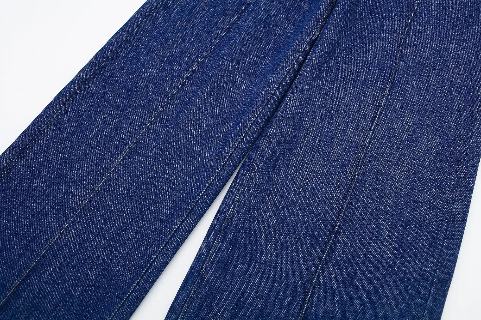 HH 2024 Spring Women 2 Piece Denim Trousers Suits Solid O Neck Coat Top + Pockets Elegant Female Straight Wide Leg Long Pant