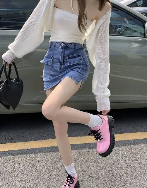 Jeans Skirts For Women Khaki Tight Woman Cargo Denim Skirt Short Stylish Premium Clothing Sales Casual Trend 2025 Korean Fashion