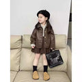 Childrens Suit Spring and Autumn New Korean Girls Fashion Leather Coat Striped Shirt Solid Color Pleated Skirt Three Piece Set