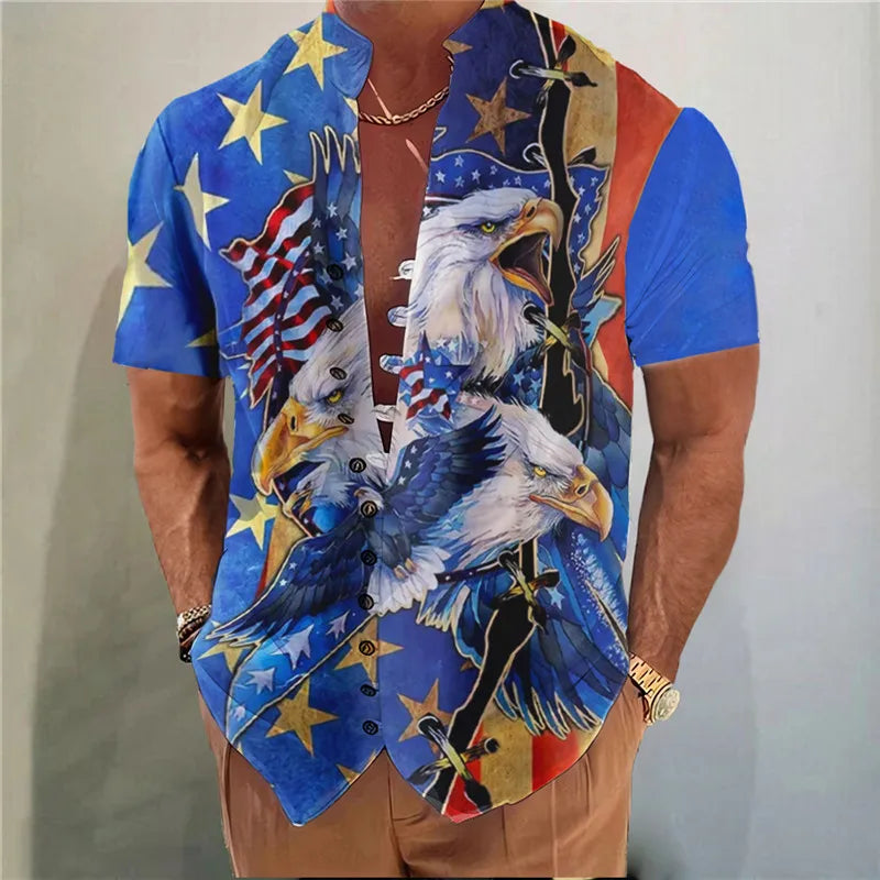 Men Shirts New Print Button Shirt Fashion Stand Collar Loose Fitting Men's Shirts Casual Streetwear Comfortable