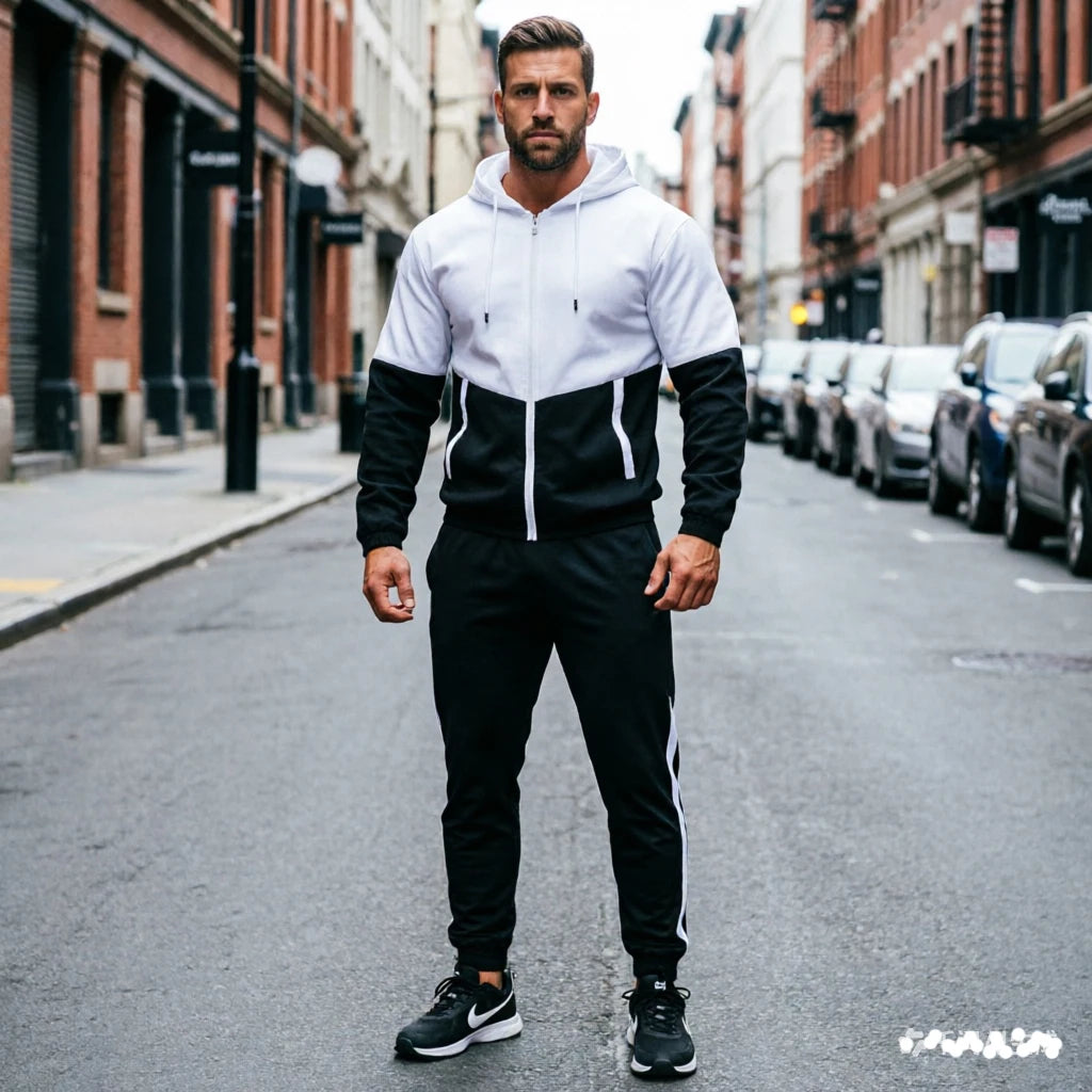 Men Tracksuit Casual Joggers Hooded Sportswear Jackets And Casual Pants Set Two Piece Fashion Casual Sports Set