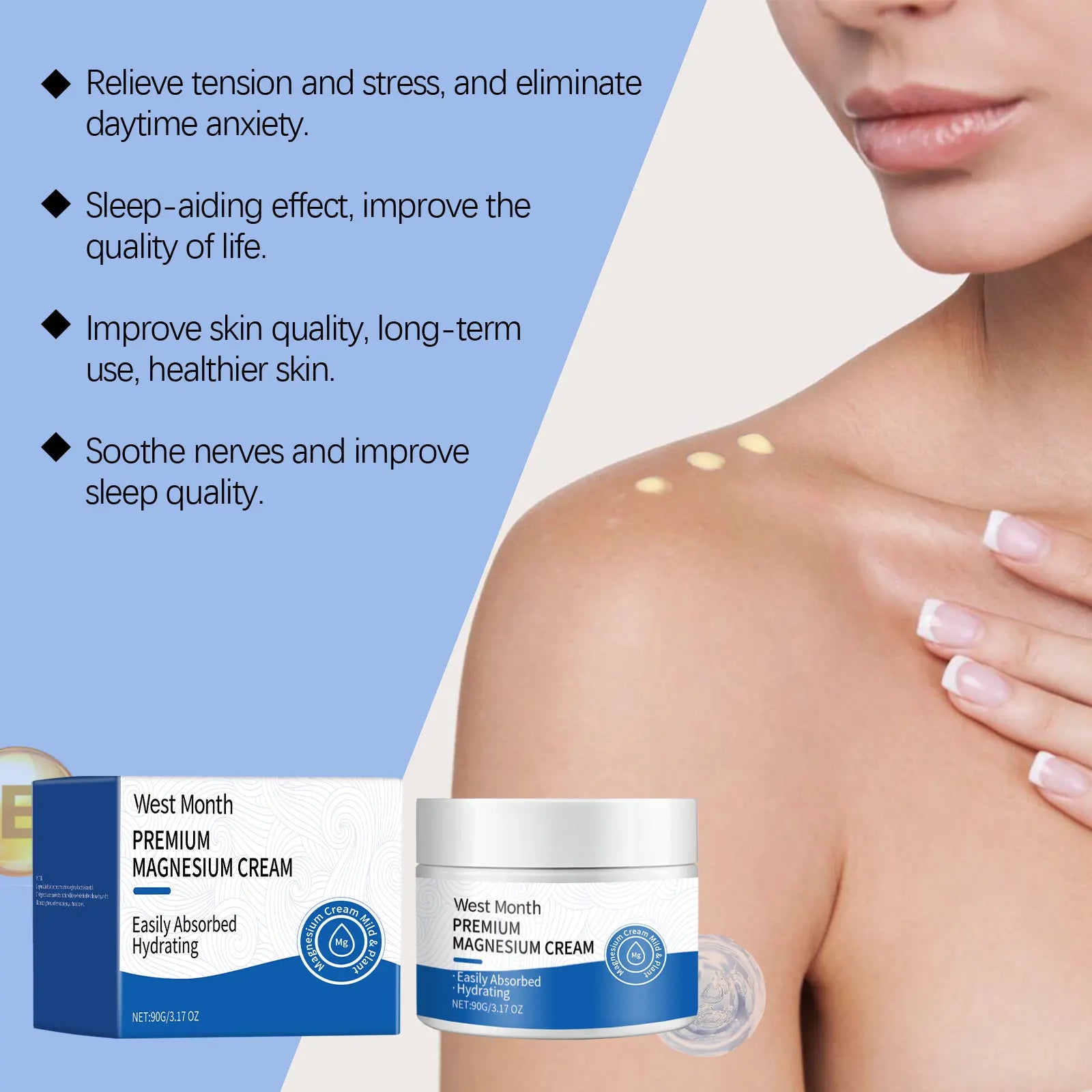 Premium Magnesium Cream Moisturizing and Refreshing Body Lotion with Lavender Fragrance to Care for Sleep 3.17 OZ