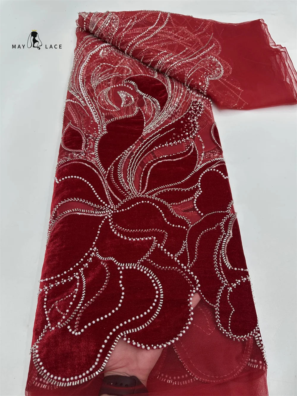 African Nigeria 2025 High-Quality Velvet Beaded Sequins French Tulle Lace Fabric Dress Nigerian 5 Yards For Wedding Party Women