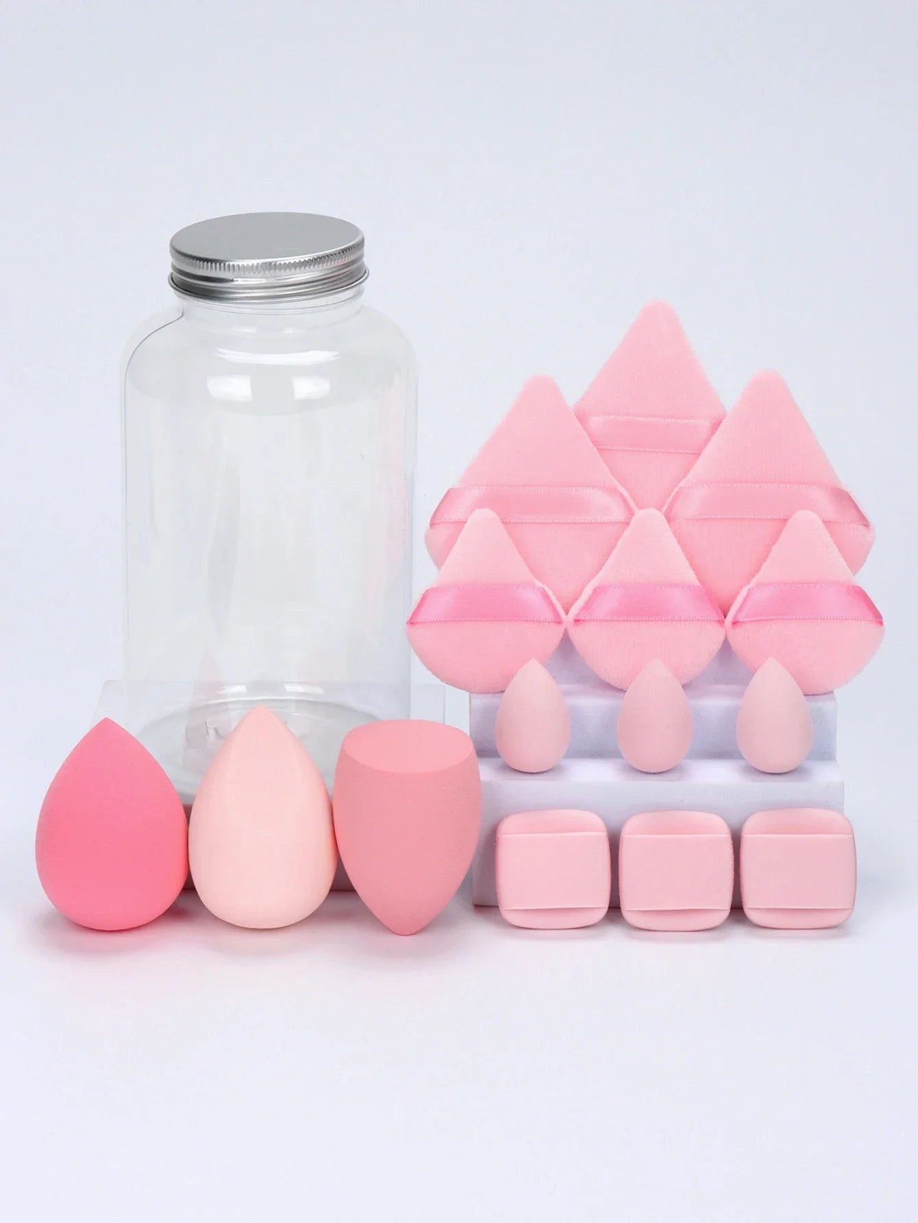 15Pcs Premium Powder Puffs with Storage Jar - Makeup Blending Sponges Set for Face Foundation & Loose Powder Kit