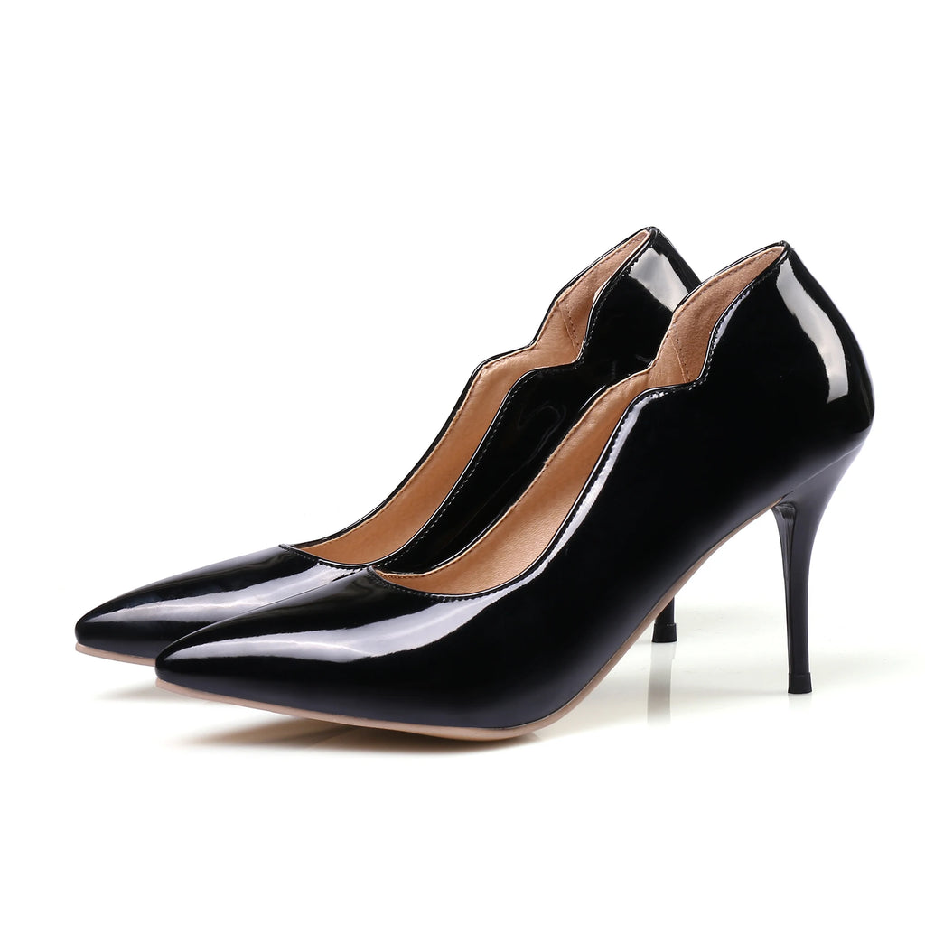 Nude High-Heeled Shoes for Women, Thin Heels, Pointed Toes, Small Size 30, 2024 New Style for Ladies, Elegant Spring and Autumn White Sexy Patent Leather Professional Black Women's Single Shoes, European and American Extra La