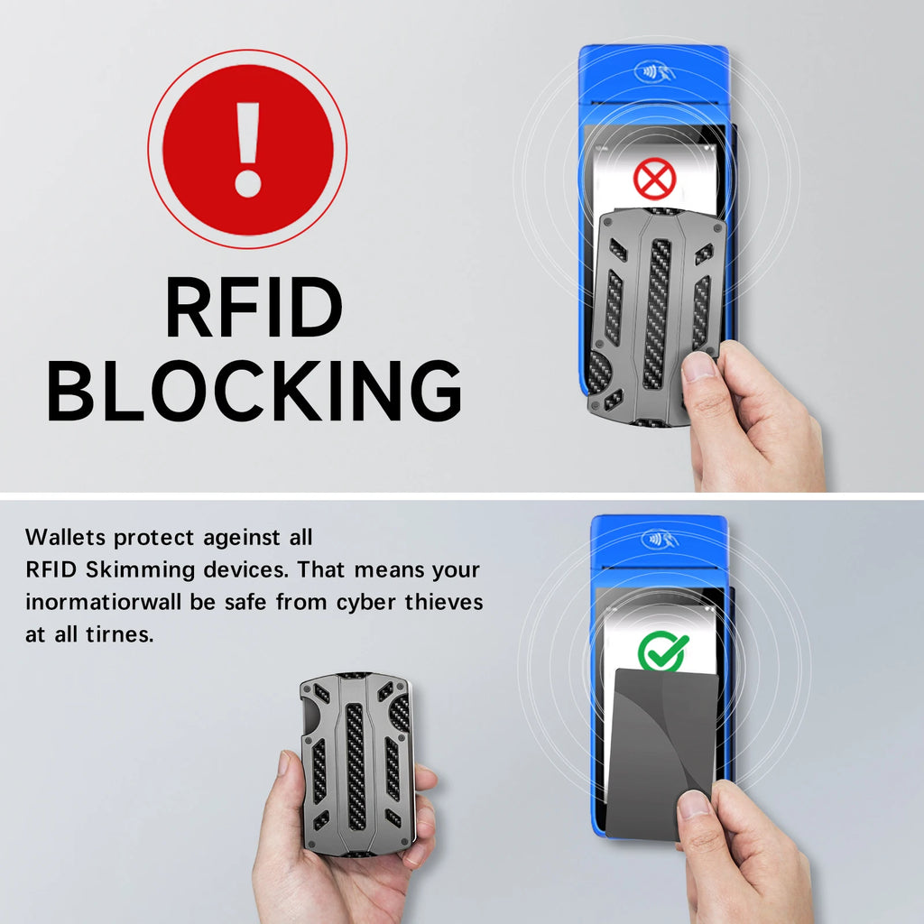 Slim RFID Blocking Metal Wallet for Men & Women with Money Clip Or Cash Strap Scratch Resistant Card Holder