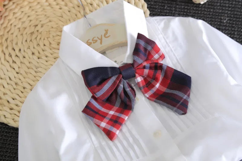 Girls' 2-Piece Outfit Set Bow Shirt + Pleated Skirt Cute Toddler Clothes for Ages 2-7 Years Kids' Fashion Set