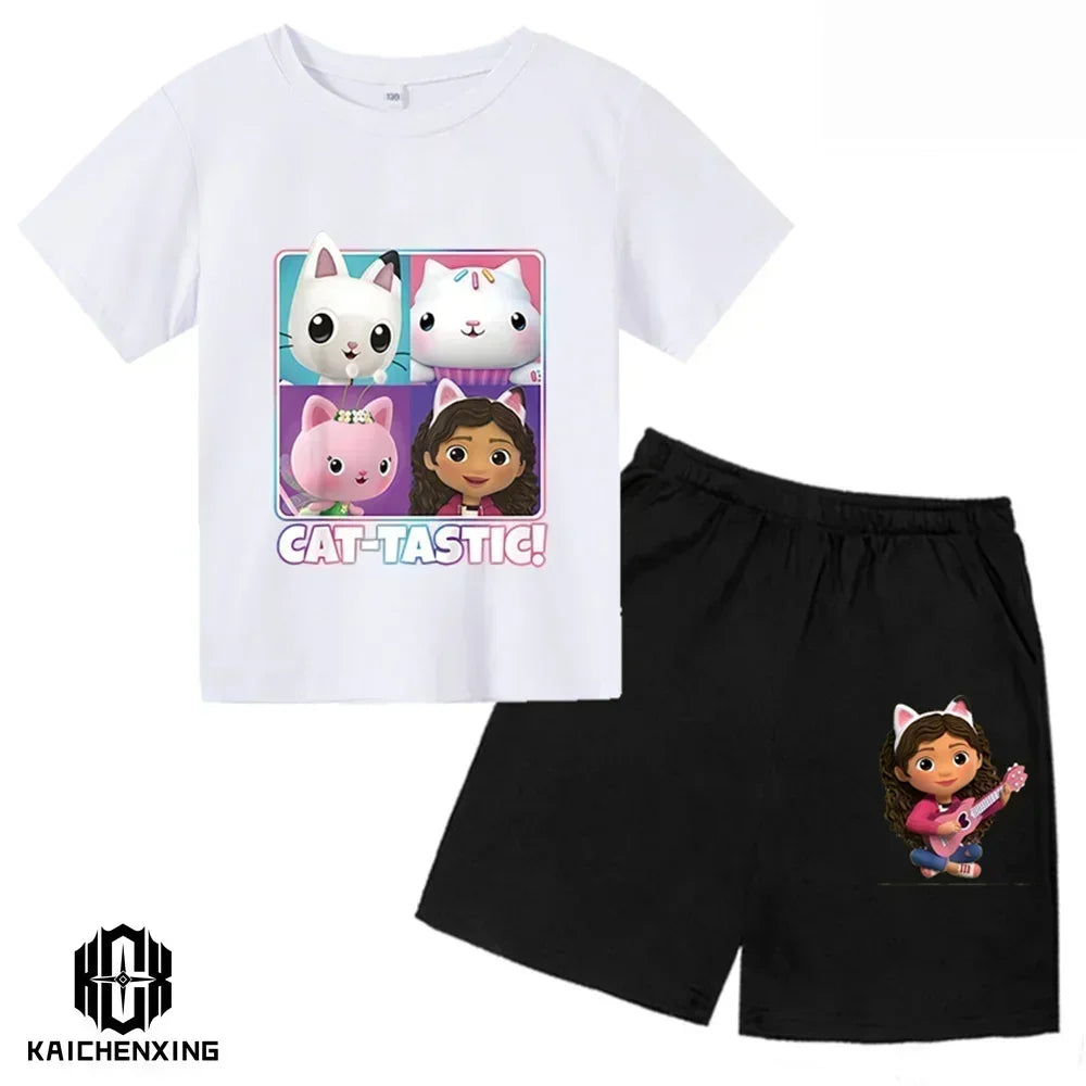 Little Girl T-shirts Kawaii Gabbys Doll House T Shirt Graphic Print Cute Kids Clothes Pink Tshirts Aesthetic Girls Clothes Top