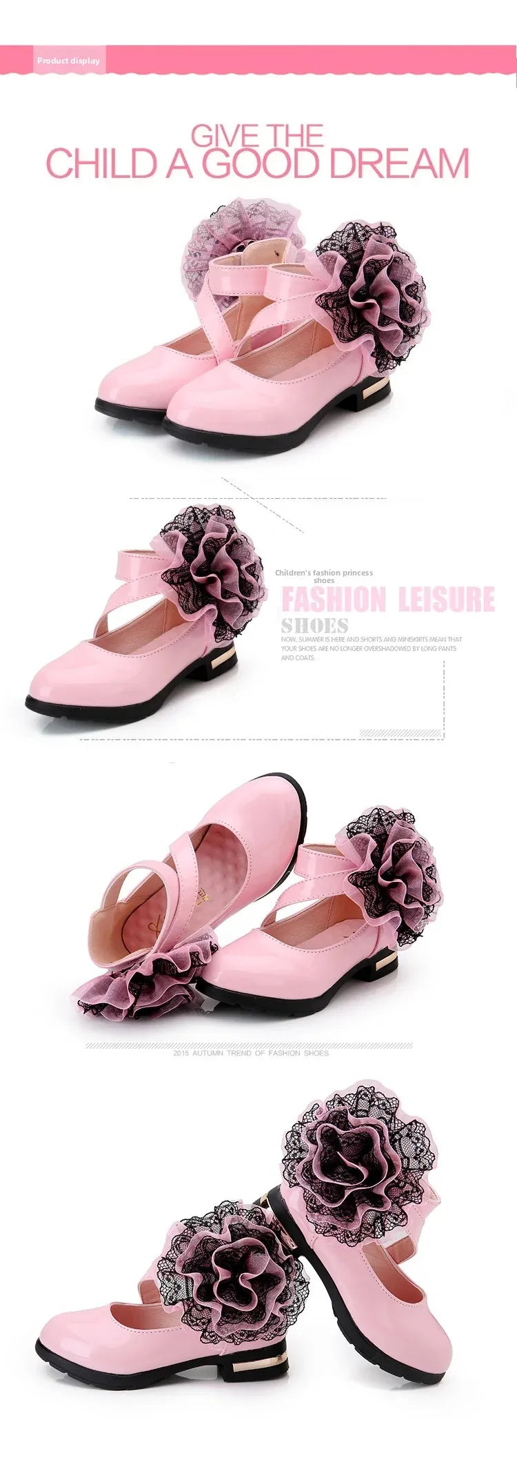 Girls Leather Shoes for Party Wedding Kids Performance Shoes with Butterfly-knot Fashion Children High Heels Rhinestone Shoes
