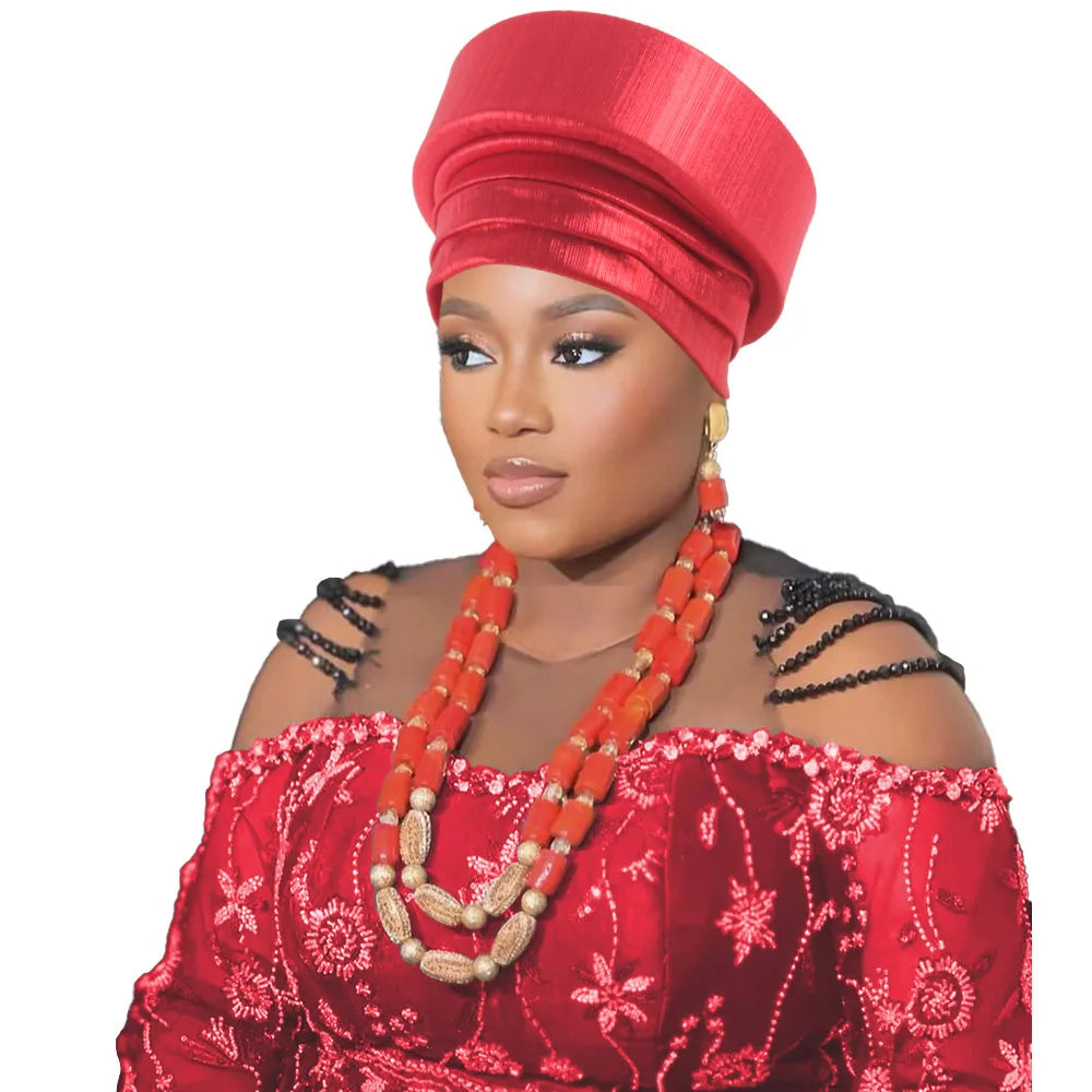 Already Made African Headtie Turban Cap Nigeria Party Headgear Female Head Wraps Pleated Auto Gele Cap Headpiece 2025