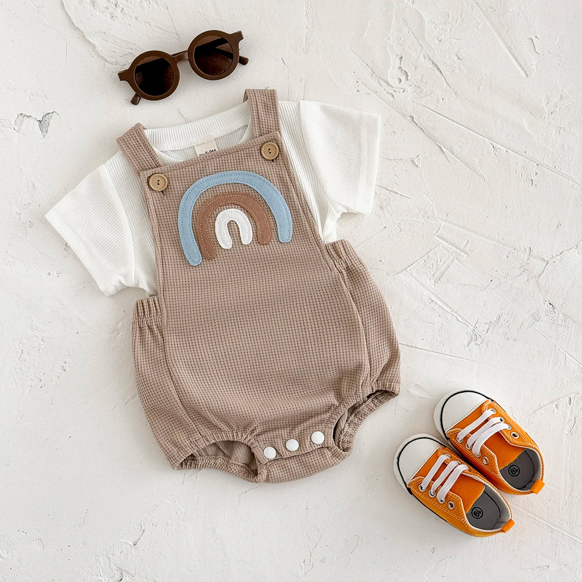 INS Summer Baby Girls Clothes Bear Patchwork Romper Baby Boys Bodysuit Clothes+White T-shirt Newborn 0 to 18 months 2Pcs/Set