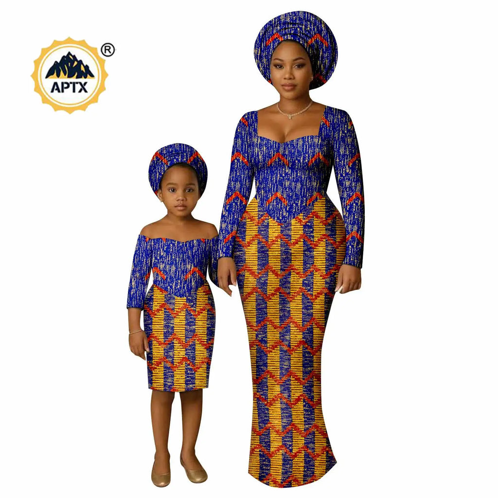 African Print Long Dresses for Women Family Outfits Dashiki Couple Clothes Mom and Daughter Dresses Ankara Outwear 25F029