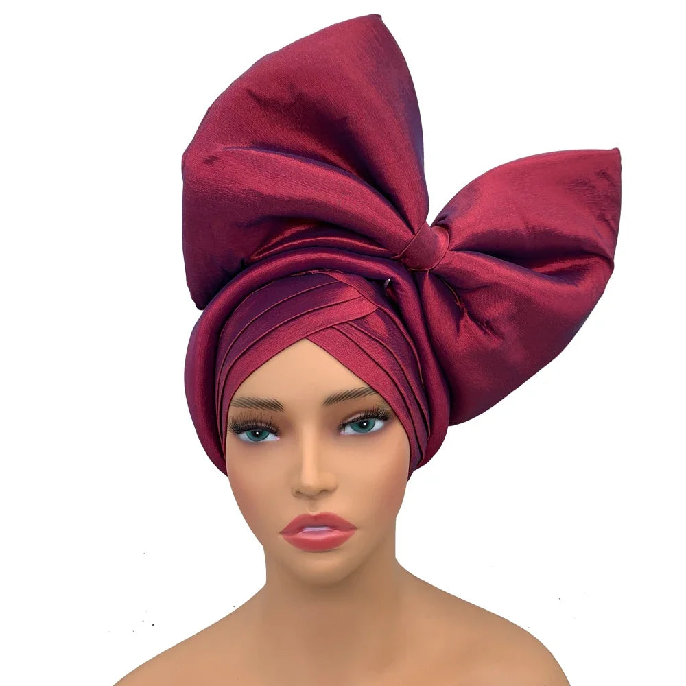 Exaggerated Headpiece African Auto Gele Headtie Nigeria Party Headwear Hat Lady Head Wraps Big Bowknot Turban Cap for Women