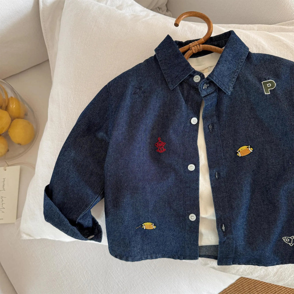 Baby Girls Boys Jean Blouses Kids Blue Shirts 2025 Spring Autumn Tops 1 To 6Yrs Children's Korean Style Clothing