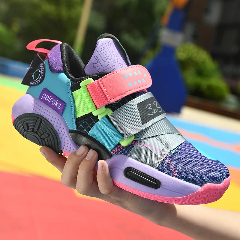Children Girls Basketball Shoes Cushioned Shock Absorption Comfy Athletic Sports Running Outdoor Non-slip Walking For Kids Boys