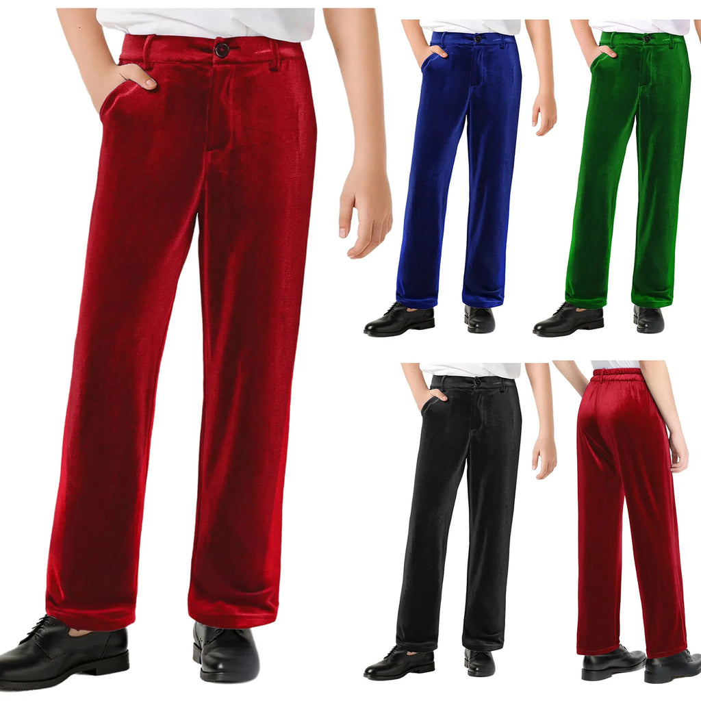 Kids Boys Velvet Pants Gentleman Suit Trousers Christmas Costume Straight Pants for Formal Party Birthday Wedding Child Trousers