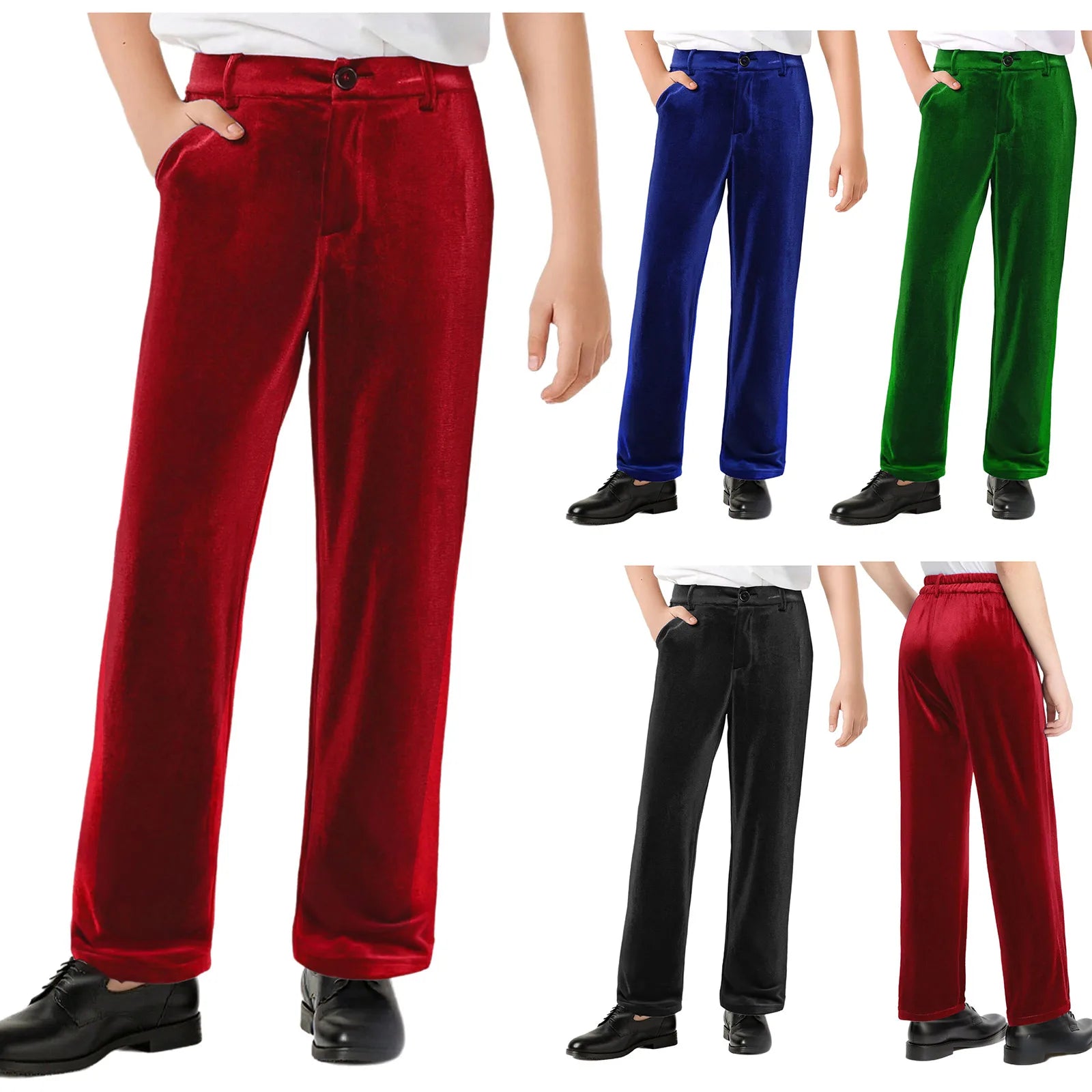 Kids Boys Velvet Pants Gentleman Suit Trousers Christmas Costume Straight Pants for Formal Party Birthday Wedding Child Trousers