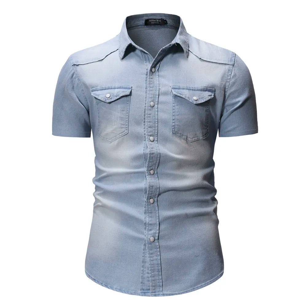 Men's Denim Short Sleeve Shirt Summer American Casual Workwear Style Fashion Jean Shirt Breathable Daily Wear Summer Clothing