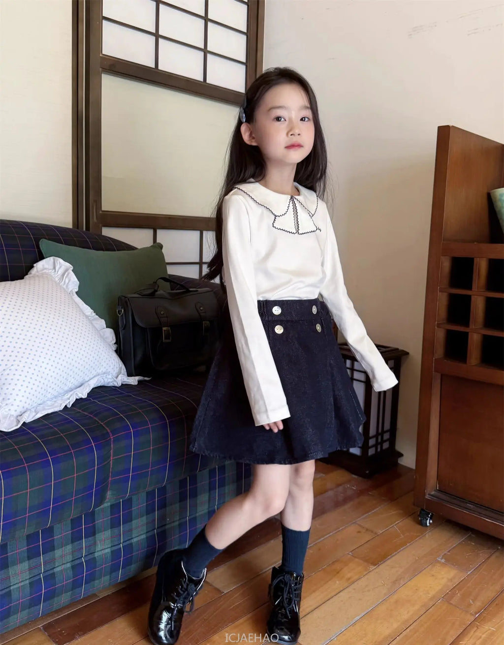 Teen Girl Clothes Waist Shell Button Denim Skirt and Top Kids Versatile Casual Outfits Children Costumes Vintage Girls Elastic
