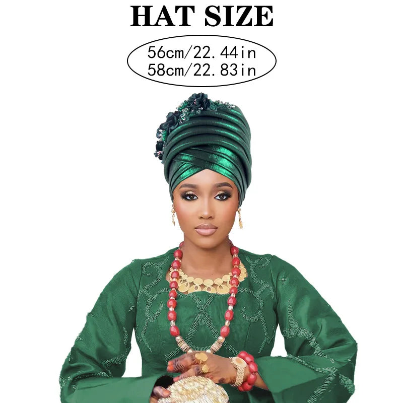 Nigeria Auto Gele Headtie Already Made Wedding Geles Female Head Wraps Diamond Flower 2025 New African Women's Turban Cap Bonnet