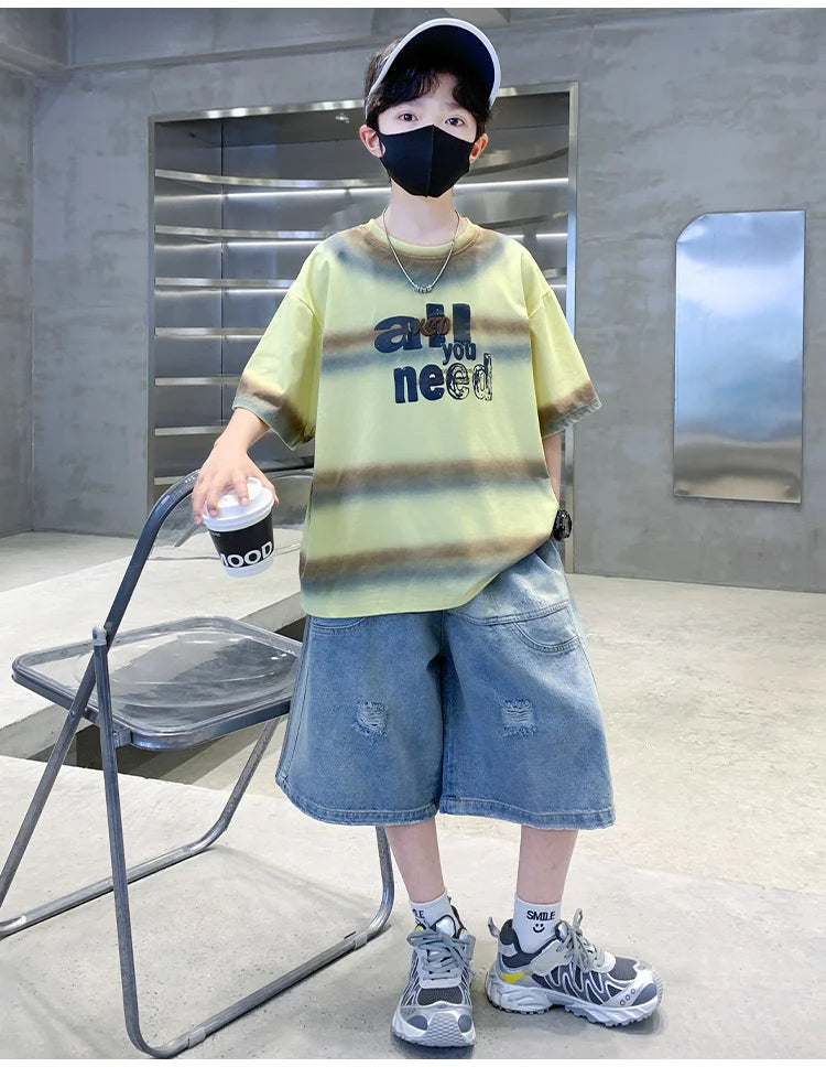 Summer Kids Outfit Sets for Boys Short Sleeve T-shirt Shorts 2PS Clothing Set Tweens Child Tracksuit Top and Bottom Clothes Set