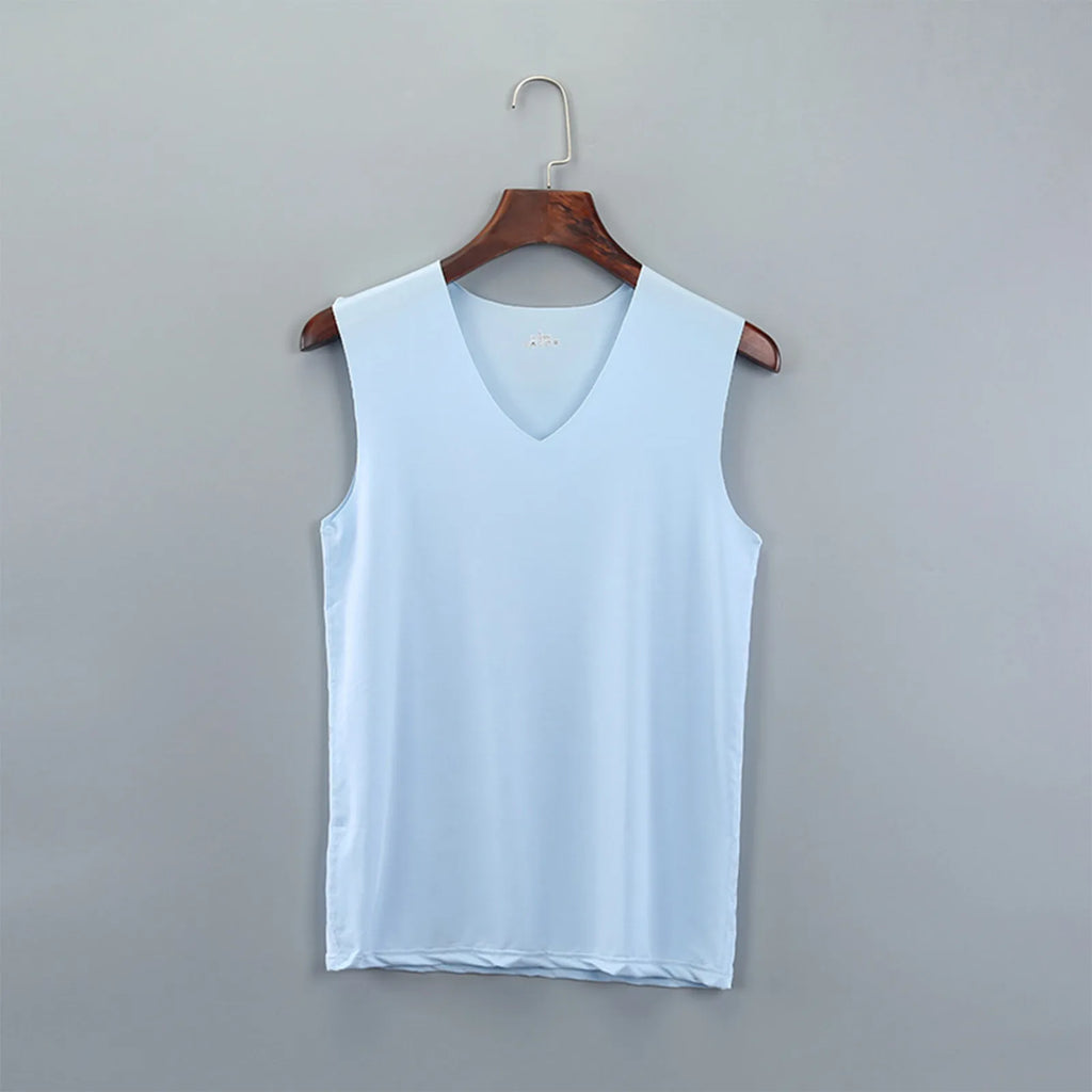 Men'S Top Men'S Summer Multi Color Sleeveless Vest Men'S Summer Ice Silk Traceless Thin Breathable Color V-Neck Sleeveless Top