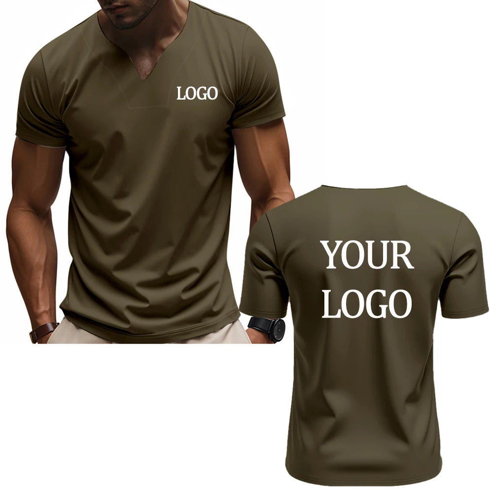DIY custom printed V-neck T-shirt, fashionable men's short-sleeve T-shirt, stylish elegant casual streetwear top，everyday wear.