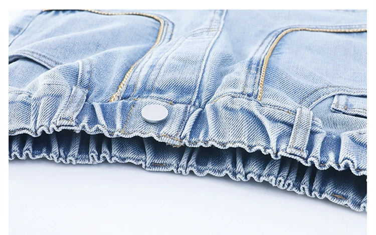 Korean Style Children Denim Mini Skirt with Inner Shorts For Girls Fashion Streetwear Summer Slim Fit Skirts with Pockets Front