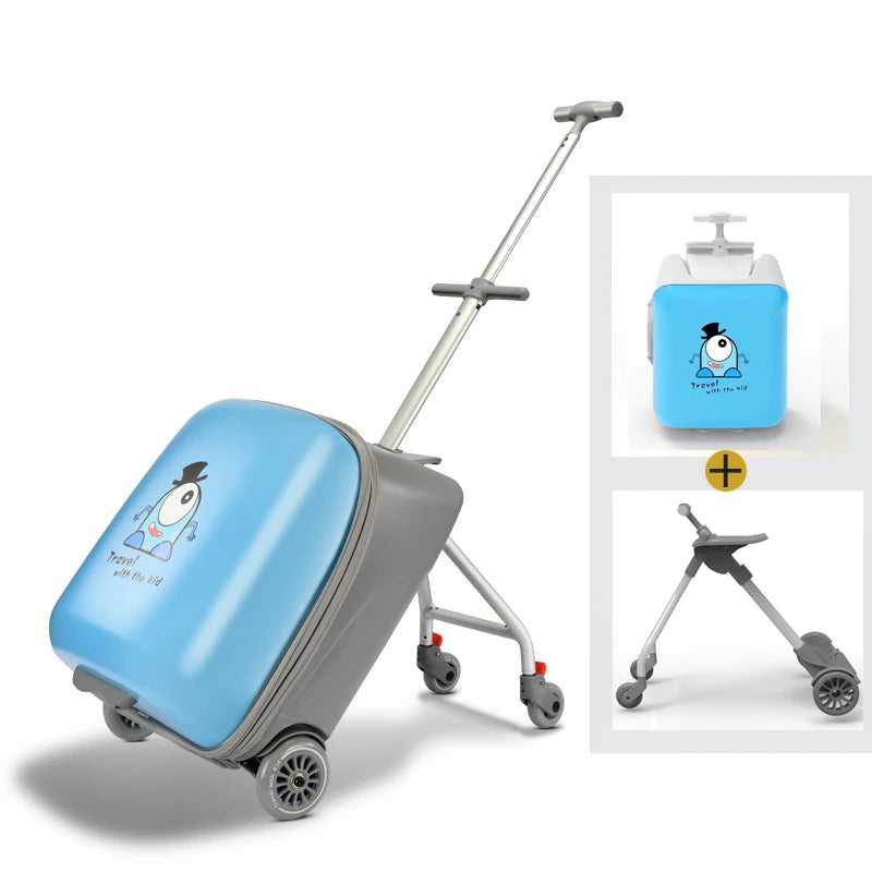 New Cartoon Suitcase for Kids Can Sit Boarding Cabin Luggage children's Suitcases Travel Lazy Trolley Case Baby Walker box wheel